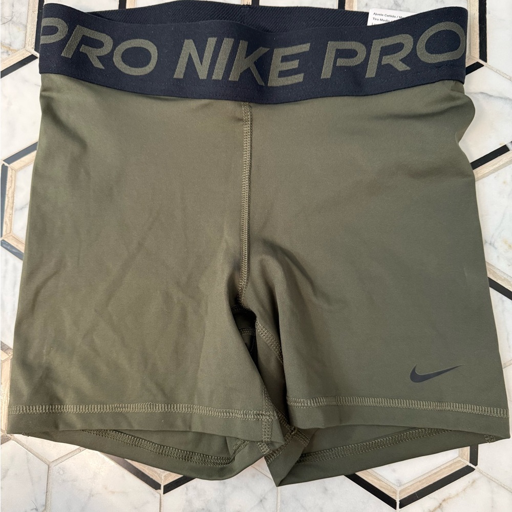 Nike Pro Olive Compression Shorts with Black Waistband
